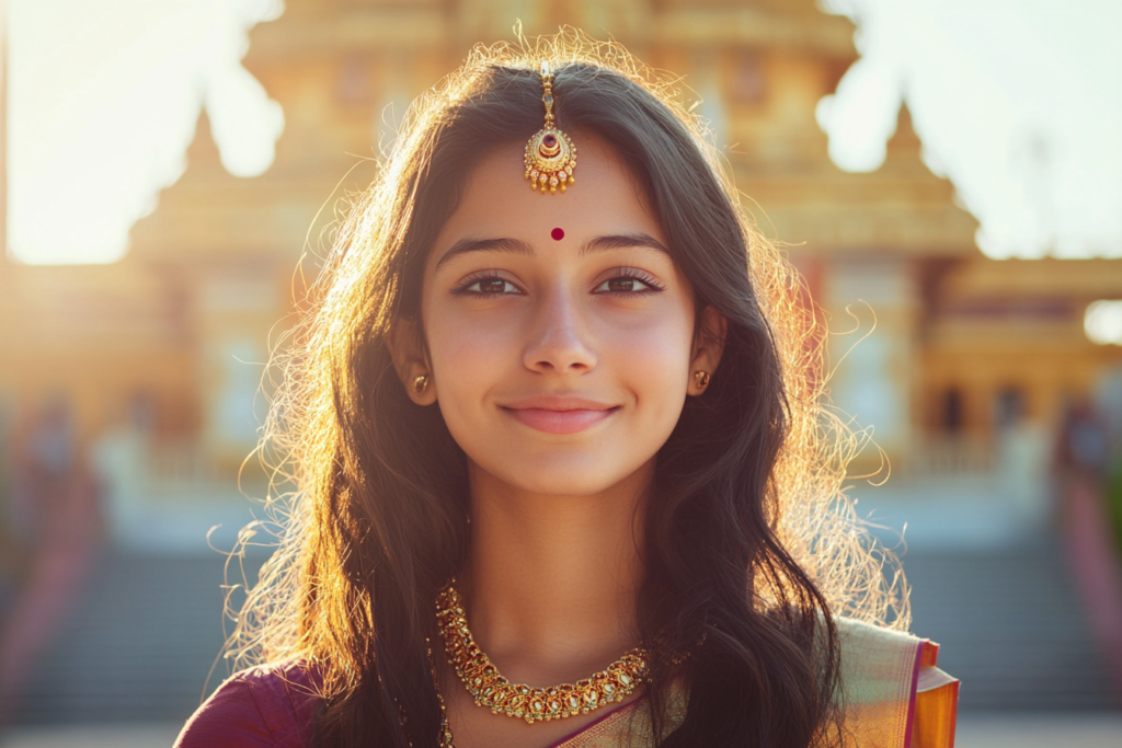 A young Hindu American woman — confident in both her identities