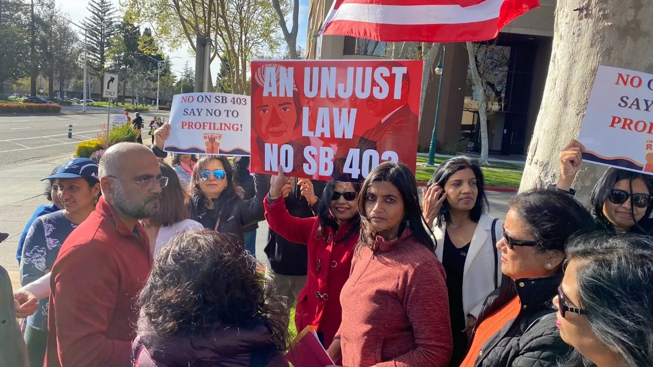 Hindu Americans protesting outside the California State Capitol against SB 403 caste bill